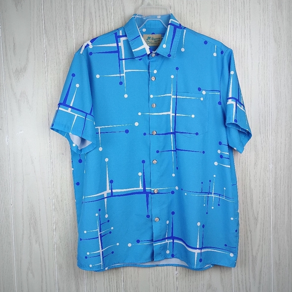 Royaura Hawaiian Other - Royaura Hawaiian Blue Lines Pattern XL button down thin beach shirt color